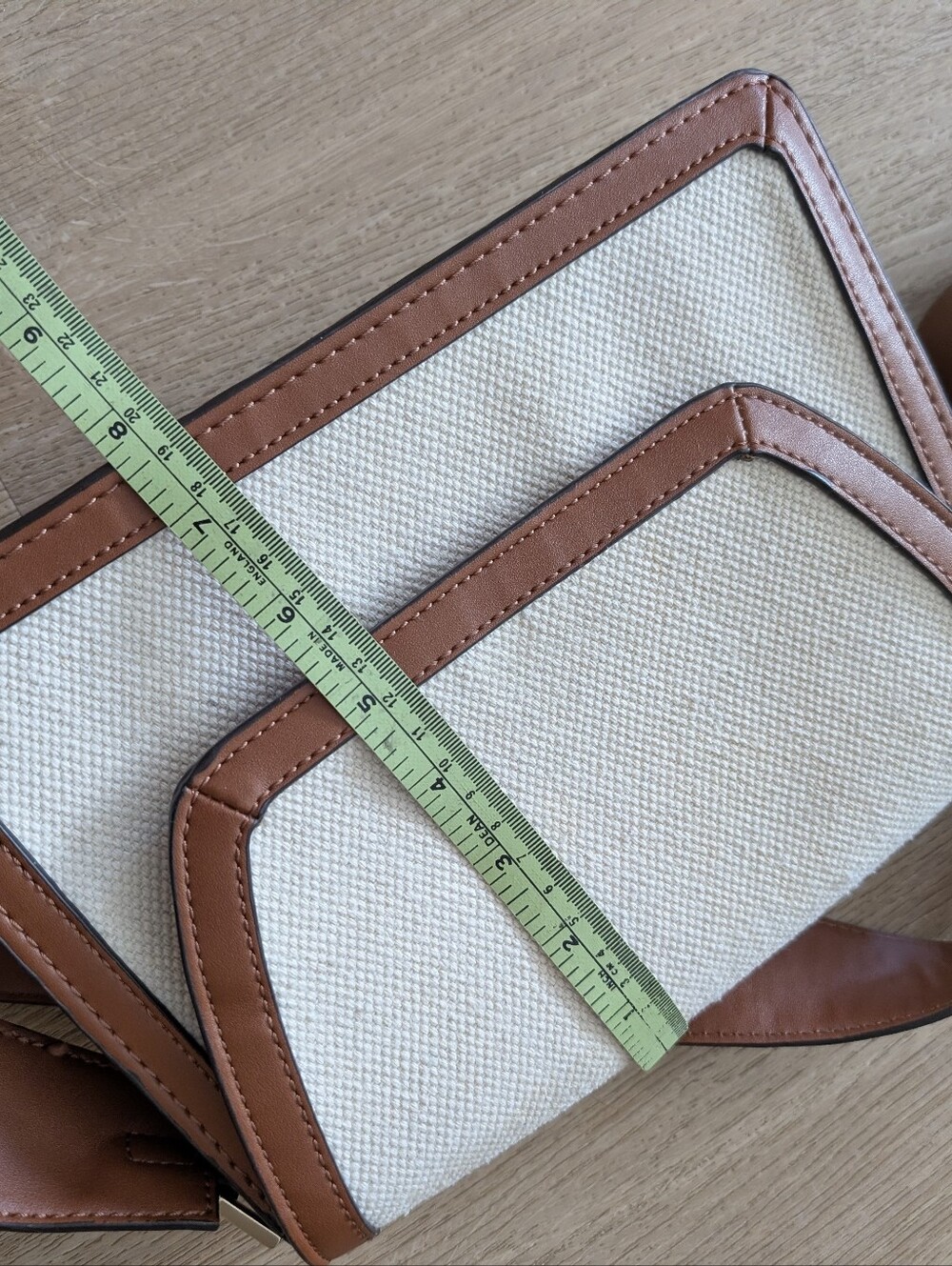 Mango Cottage core Cream Canvas Crossbody with Brown Leather Trim - Picture 10 of 10